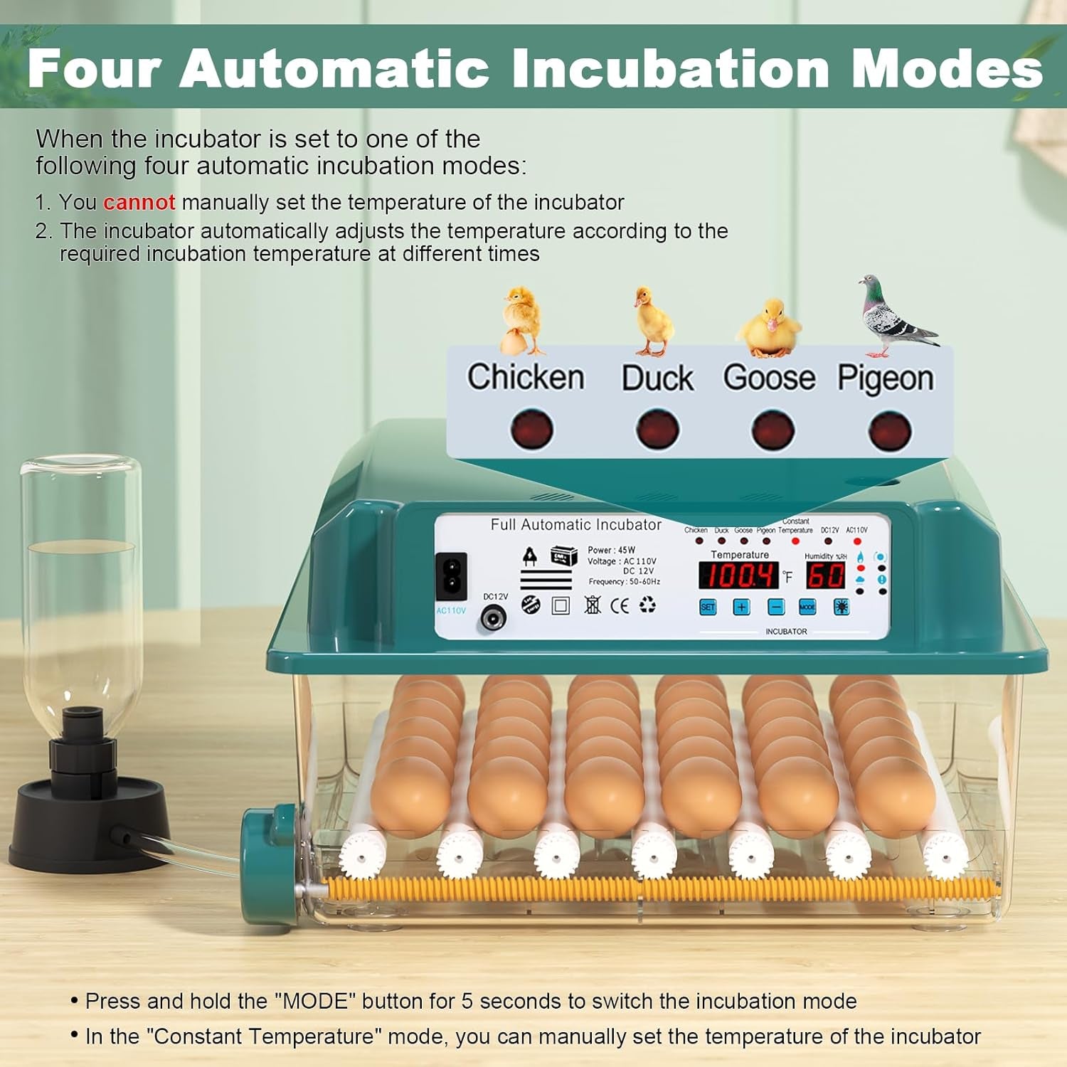 36 egg incubator with egg candler, product photo 2
