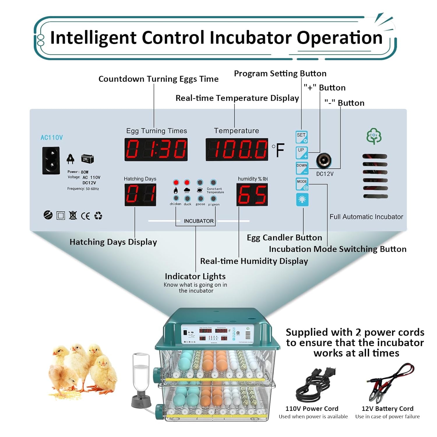 120 egg incubator with 5 preset modes, product photo 9