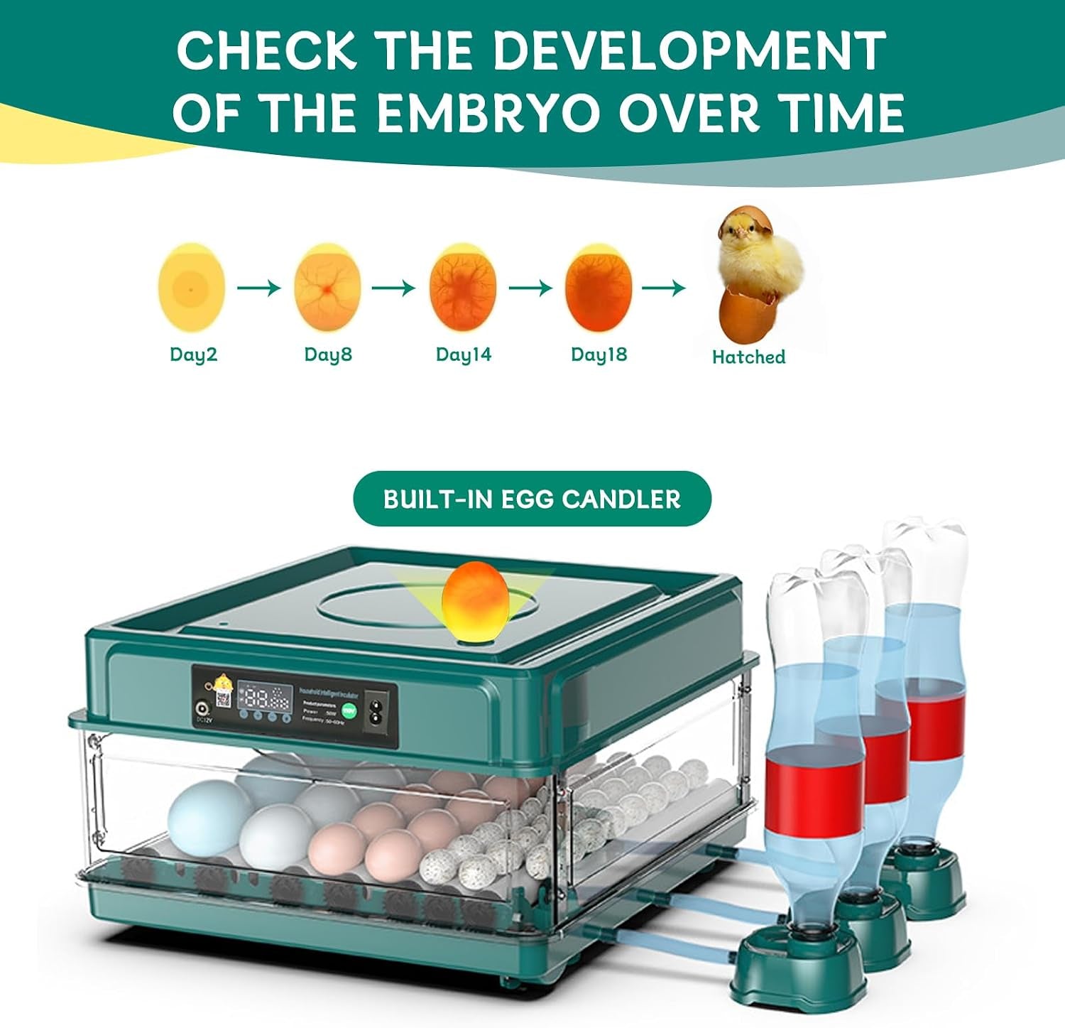 38 egg incubator with built-in candler, product photo 4