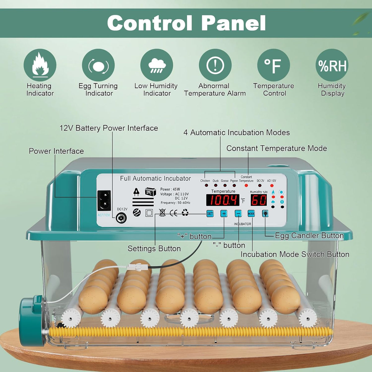 36 egg incubator with egg candler, product photo 5