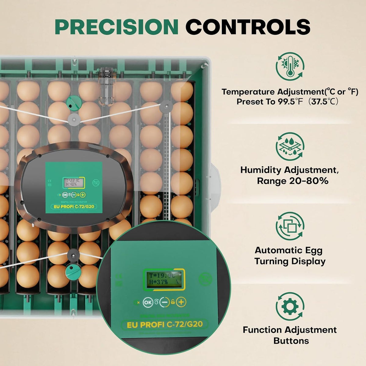 72 egg incubator with humidity pump, product photo 3