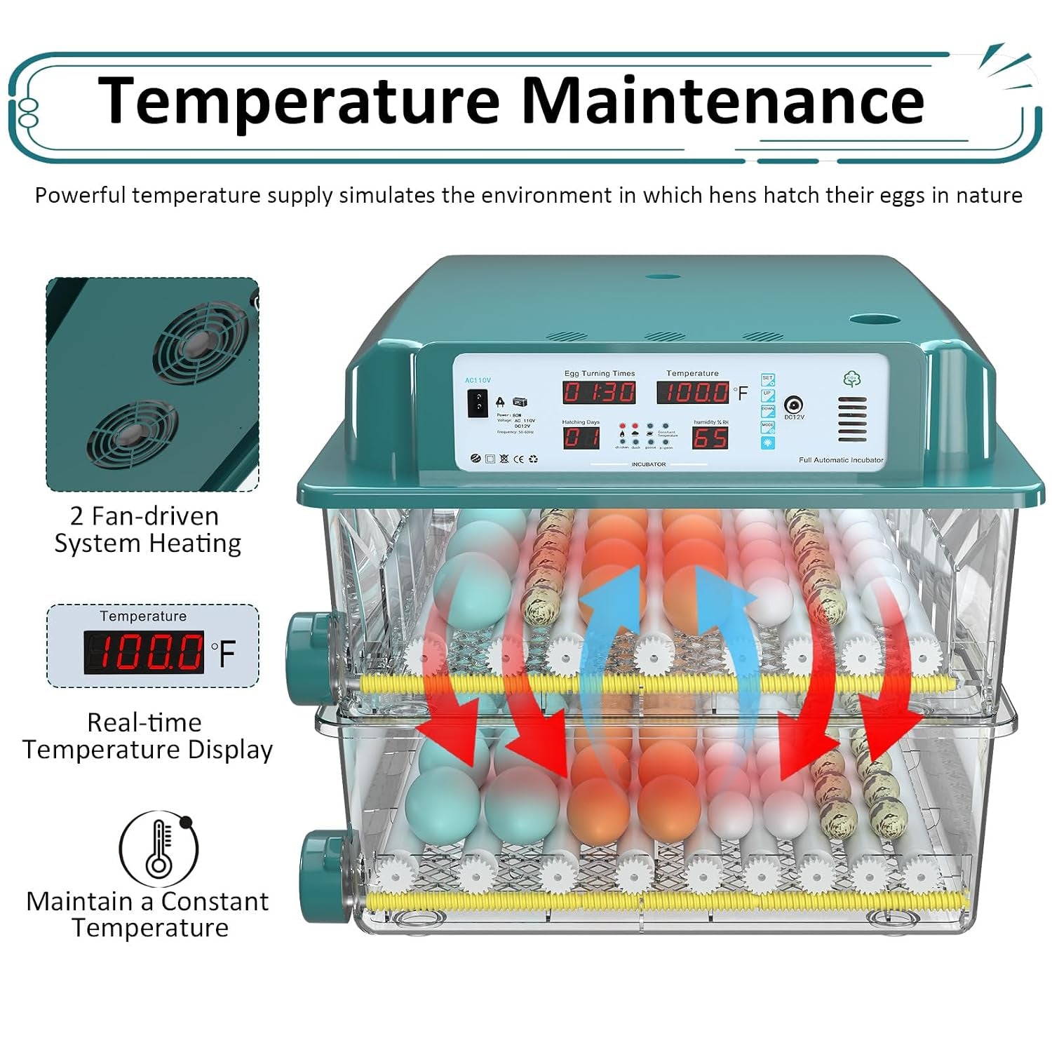 120 egg incubator with 5 preset modes, product photo 3