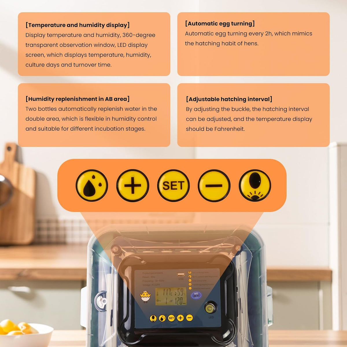 24 egg incubator with humidity control, product photo 4