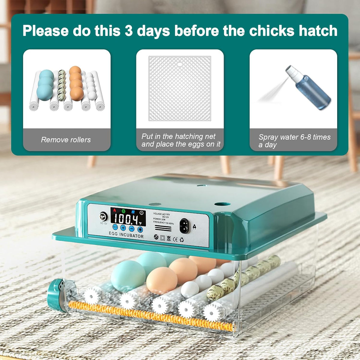 16 egg incubator with automatic turner, product photo 7