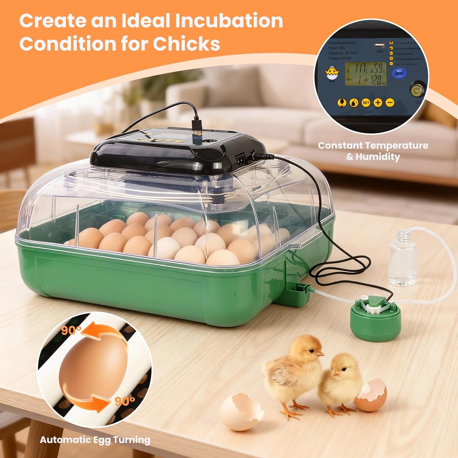 24 egg incubator with humidity control, product photo 6