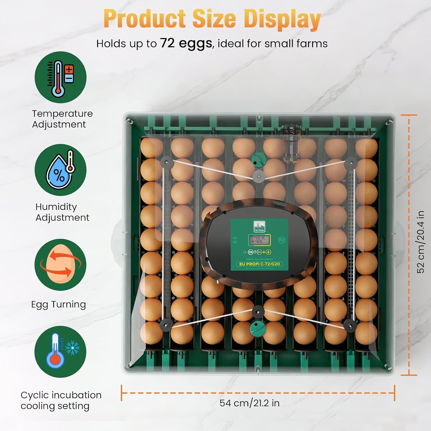72 egg incubator for quail eggs, product photo 5