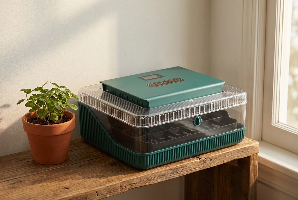 25 egg incubator on a shelf in a bright spare room